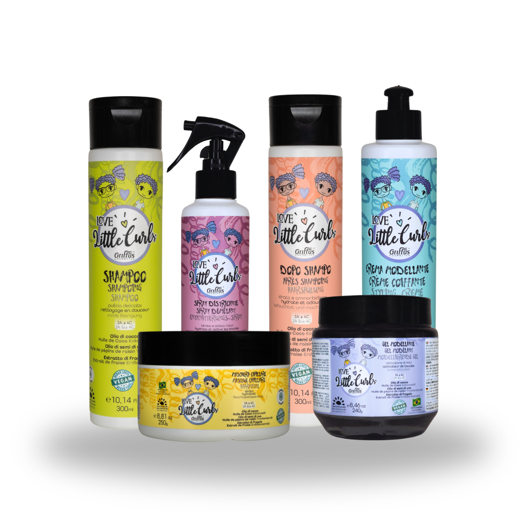 Kit Love Little Curls Griffus avec Shampooing 300ml + Après-shampooing 300ml + Crème Coiffante 300ml + Masque 250g + Spray Démêlant 240ml + Gelée Coiffante 240g